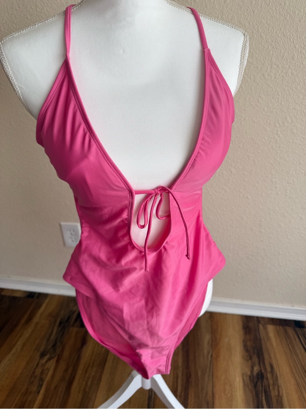 Girls Pink One-Piece Swimsuit with Front Tie